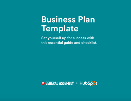 business plan template cover from General Assembly and HubSpot that reads: Set yourself up for success with this essential guide and checklist